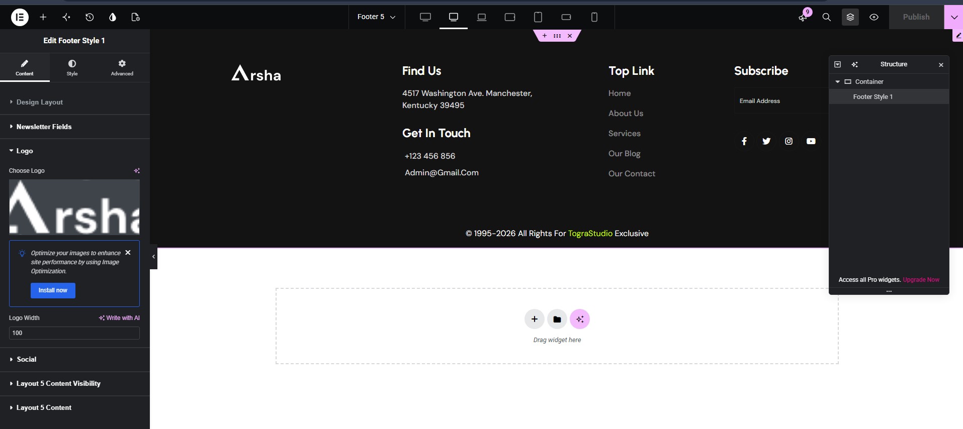 Footer in Elementor