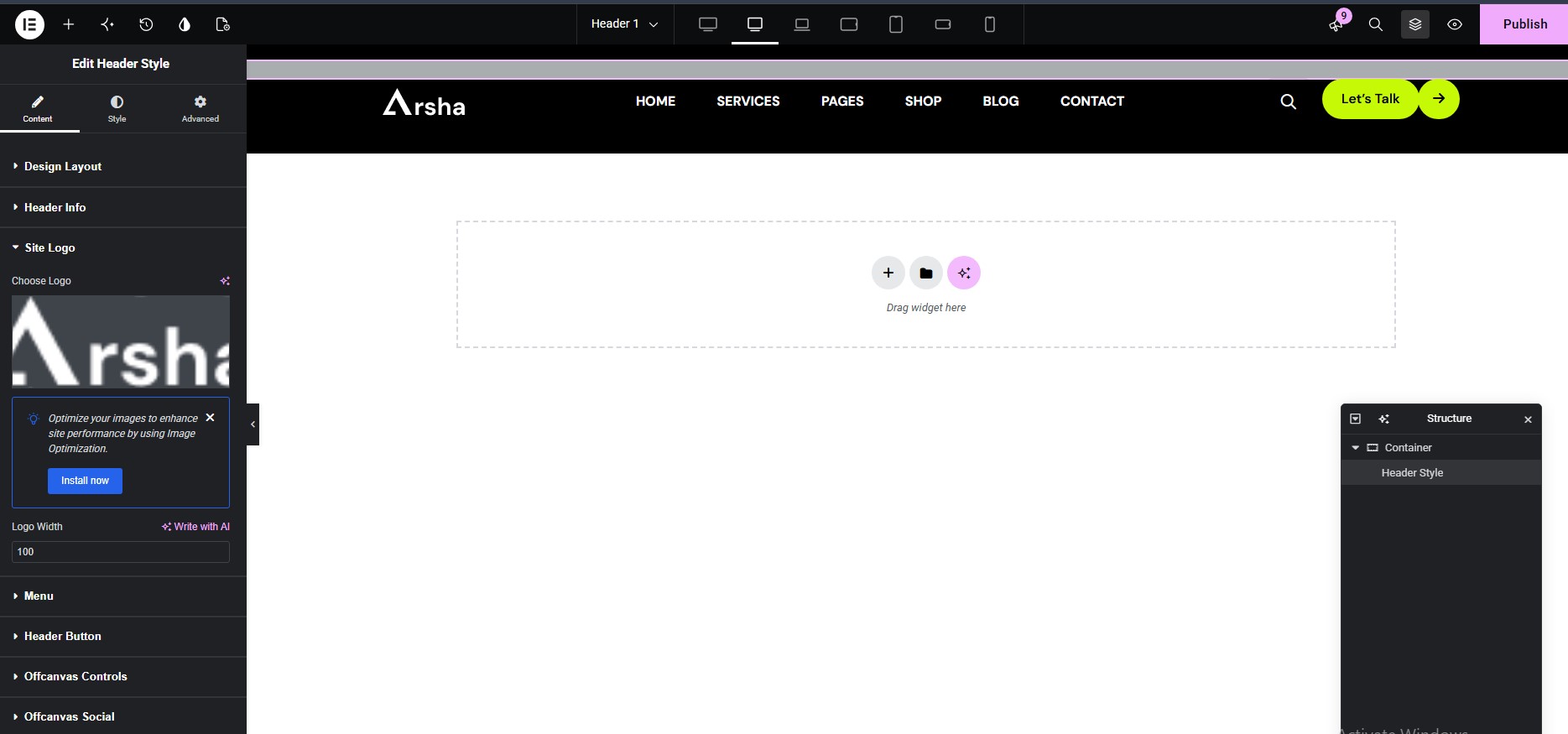 Header in Elementor