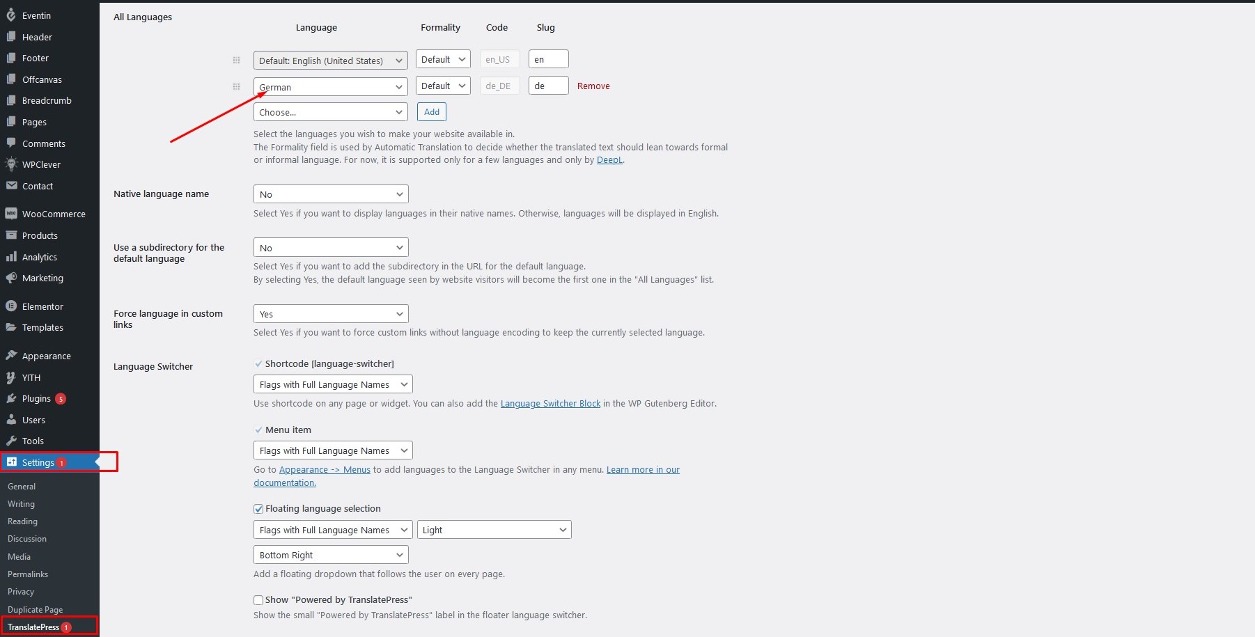 TranslatePress Settings